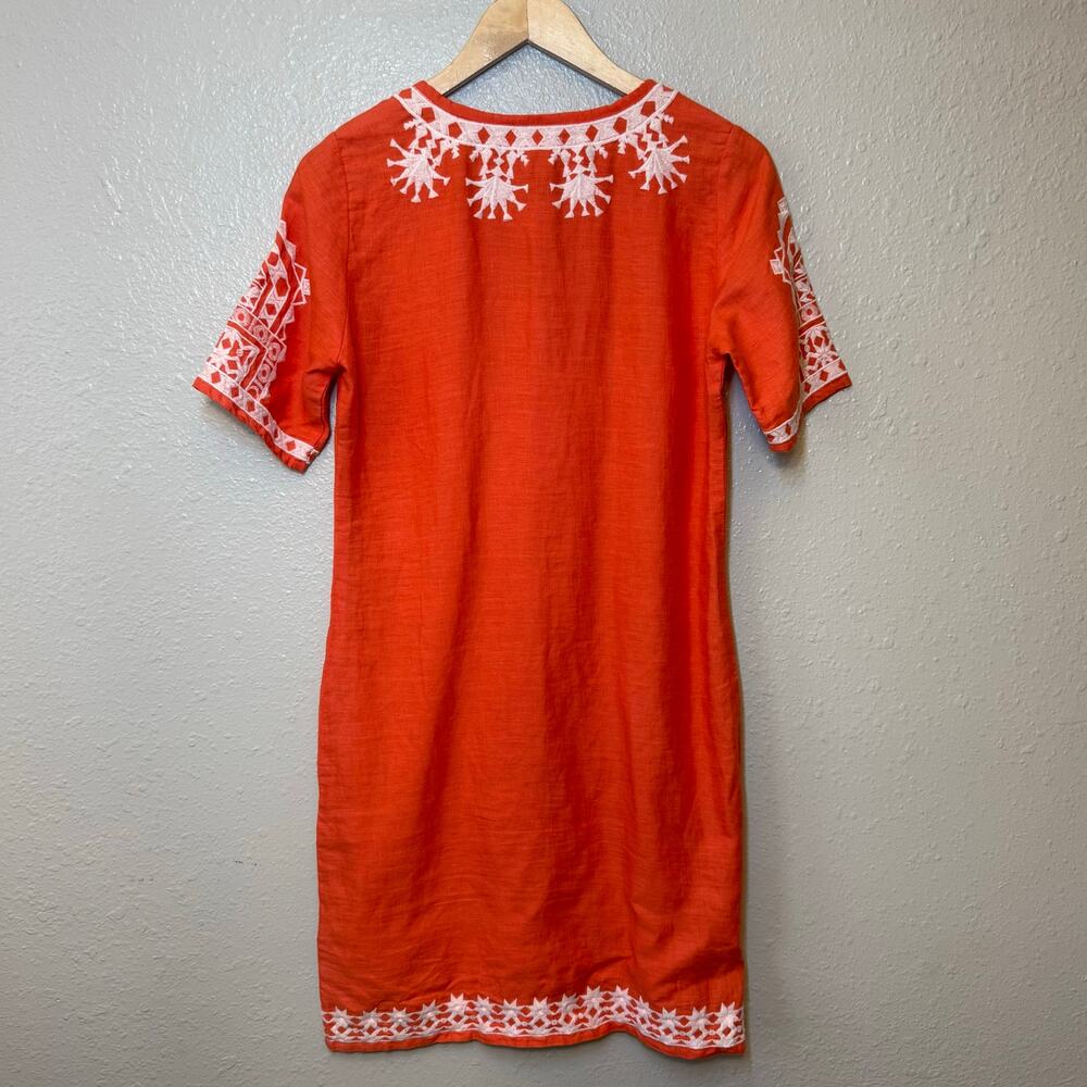 Roberta Roller Rabbit Dress 100% Linen Embroidered Short Sleeve Orange Size XS - Picture 12 of 12